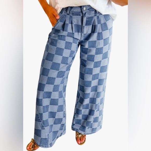 NWT, Womens Plaid Print Baggy Wide Leg Jeans High Waisted, 6 - Picture 3 of 4